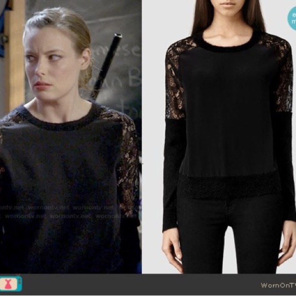 All Saints Taya Sweater Mohair Wool Silk Blend Lace Sweater Black Size 0